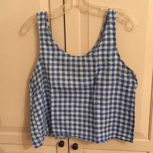 So Blue Plaid Crop Top Sleeveless Buttons Juniors